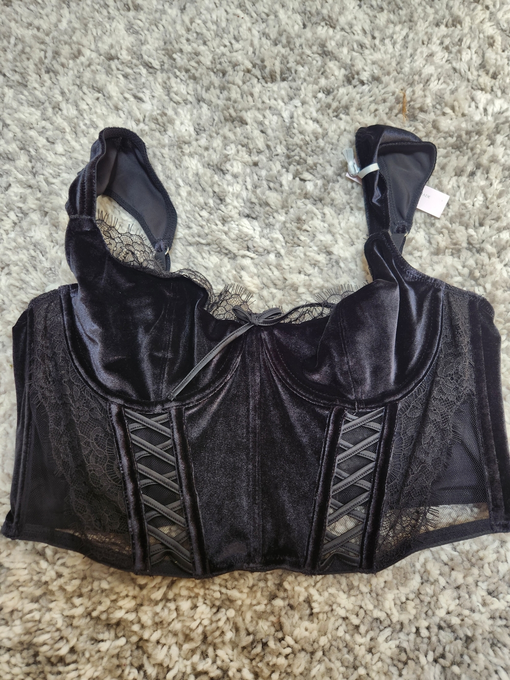 Black Velvet Lace Longline Corset - Women Intimates